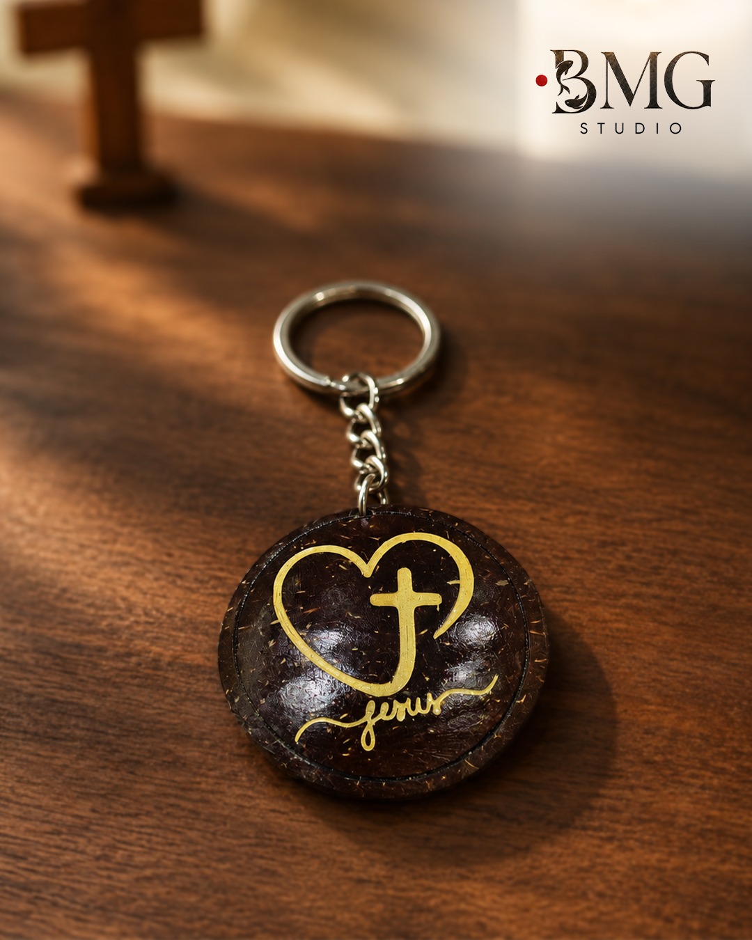 Jesus Coconut Shell Keychain